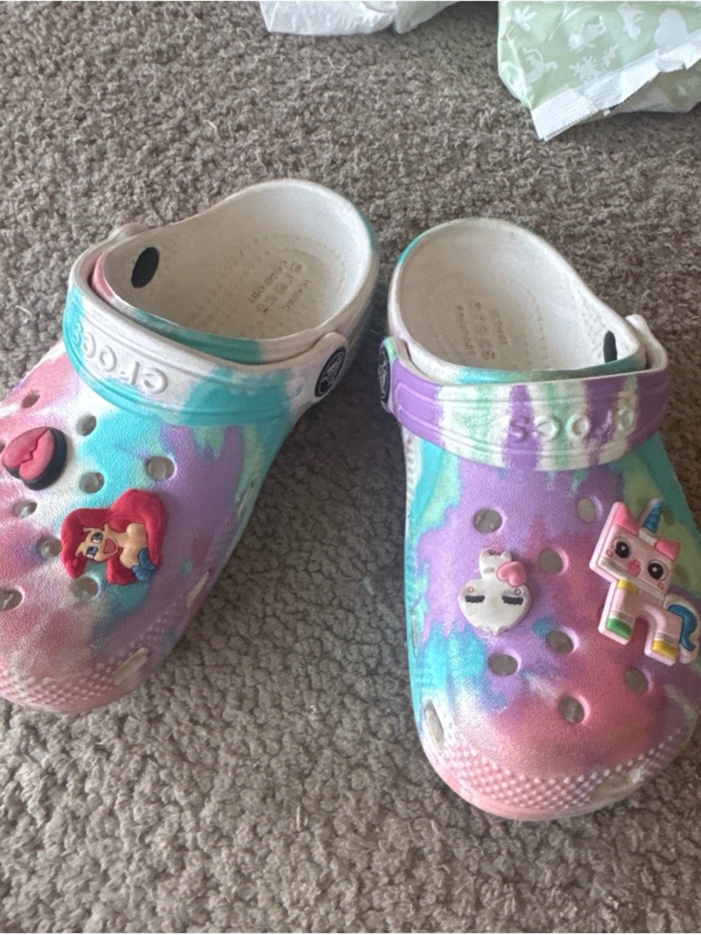 CROCS Kids Pastel Tie-Dye Clog Sandals in Pink, Purple, Teal